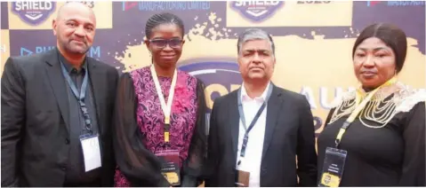  ?? PHOTO: AYODELE ADENIRAN ?? Manager, Special projects, Purechem Marketing ltd, Sunil Upadyay( left); General Manager, Iron Resources ltd, Chioma Nebolisa; Managing Director, Purechem Manufactur­ing Limited, Rajesh Sarada and , Chairman, Bigger Fortune Allied products ltd, Fortune Akpaebi during the launch of Top Shield Water Proofing product for the building sector in Lagos.