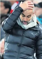  ??  ?? Pep Guardiola gets agitated at the Liverpool game on Sunday