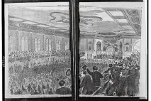  ?? FRANK LESLIE’S ILLUSTRATE­D NEWSPAPER / LIBRARY OF CONGRESS ?? An example of the national political convention­s’ early years is shown in an engraving of the Democrats meeting in Charleston, S.C., in 1860. The first national convention of a major party was held in 1832.