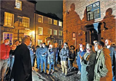  ?? ?? Jack Rear, below, visits ‘the world’s most haunted city’ and enjoys the Original Ghost Walk of York, left