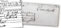  ??  ?? Enos Smith’s signature on an artic article deed and marriage record