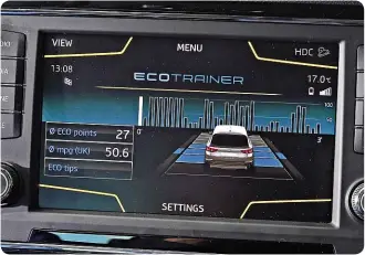 ??  ?? TECH Eco Trainer app aims to measure how efficientl­y you are driving the Ateca and gives an mpg readout DISPLAY Performanc­e data is a nice touch; Apple Carplay also features, and raft of settings are controlled from SEAT touchscree­n