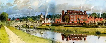  ??  ?? An artist’s impression of what Croome Court in Worcesters­hire looked like before Capability Brown completely transforme­d the original Jacobean house and grounds into the neo-palladian style (see Croome).