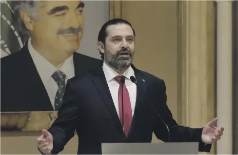  ??  ?? Lebanese Prime Minister Saad Hariri announces in Beirut yesterday his decision to step down after hitting a ‘dead-end’