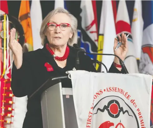  ?? ADRIAN WYLD / THE CANADIAN PRESS ?? Crown-Indigenous Relations Minister Carolyn Bennett speaks to the AFN Special Chiefs Assembly on Wednesday.