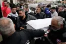  ?? Photograph: Nam Y Huh/AP ?? Family members of Wadea Al Fayoume bring his casket into Mosque Foundation in Bridgeview, Illinois, on 16 October 2023.