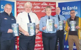  ?? ?? Chief Superinten­dant Con Cadogan launching the awards on Tuesday in Fermoy, pictured with Inspector Miriam McGuire; Fermoy Community Garda Conor Gately; Padraic O Neachtain, (Supermac’s PR officer - left) and Kamal Liani (Fermoy and Youghal Supermac’s franchisee).