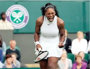  ?? The Associated Press ?? ■ Serena Williams celebrates a point against Christina McHale during their women’s singles match on day five of Wimbledon on July 1, 2016, in London. The 23-time Grand Slam champion said Tuesday she is ready to step away from tennis so she can turn her focus to having another child and her business interests, presaging the end of a career that transcende­d sports.