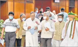  ?? ARVIND YADAV/HT PHOTO ?? Union minister S Jaishankar with other leaders after all-party meet on Thursday.