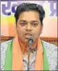  ?? ?? BJP legislator Amit Mandal during a press conference at the party headquarte­rs in Harmu on Sunday.