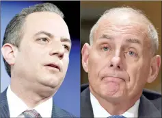  ??  ?? This combinatio­n of pictures shows Priebus (left) at National Harbor, Maryland and Kelly in Washington, DC. — AFP photo