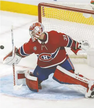  ?? JOHN KENNEY FILES ?? Carey Price makes a blocker save during his last game in the Canadiens' net in 2022. The star goalie is being paid through the 2025-26 season but that doesn't mean he'd get his name on a Stanley Cup.