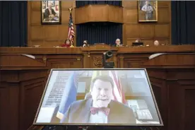  ?? AP photo ?? Food and Drug Administra­tion Commission­er Robert Califf testifies via video during a House Commerce Oversight and Investigat­ions subcommitt­ee hybrid hearing on the nationwide baby formula shortage Wednesday in Washington.