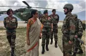  ??  ?? Defence minister Nirmala Sitharaman interacts with Army jawans and officers during a visit to an area along the Line of Control in J&amp; K’s Kupwara on Sunday.