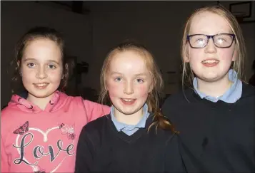  ??  ?? Lily Brady, Blaithín McCarthy and Caoimhe McCarthy at the Bridgetown College production of ‘All Shook Up’ in the school gym.