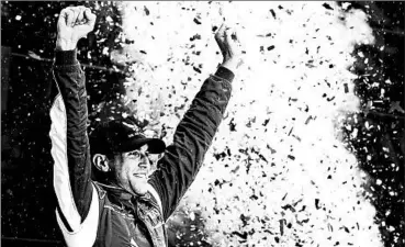  ?? ROB FOLDY/USA TODAY SPORTS PHOTO ?? Aric Almirola celebrates Sunday after his victory in the Coke Zero 400 at Daytona Internatio­nal Speedway.
