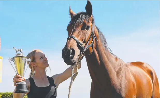  ??  ?? HUGE DAY: Tablelands track work rider Lily Mason with Metallic Crown, before the Atherton Annuals today. Picture: NATASHA EMECK