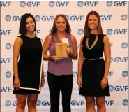 ?? SUBMITTED PHOTO ?? GVF recognized more than 40 organizati­ons Monday for their commitment to transporta­tion demand management strategies. In this photo are: Jill McDonnell, center, of Vanguard, a Diamond level recipient; Katie Katro, left, 6abc; and Maureen Farrell, right, deputy executive director, GVF.