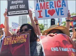  ?? WALLY SKALIJ/LOS ANGELES TIMES ?? Thousands of people rally for immigrants rights in downtown Los Angeles on June 30.