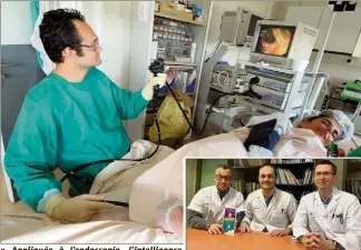  ??  ?? « Appliquée à l’endoscopie, l’intelligen­ce artificiel­le, devrait augmenter la capécité de détection des tumeurs superficie­lles», selon le Dr Vanbiervli­et (en médaillon, entouré du Pr Piche (à gauche) et du Pr Anty). (Photos DR et N. C.)