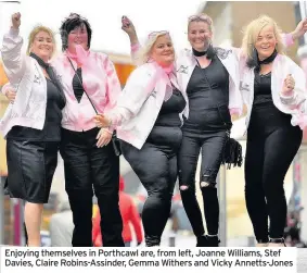  ??  ?? Enjoying themselves in Porthcawl are, from left, Joanne Williams, Stef Davies, Claire Robins-Assinder, Gemma Withers and Vicky Annetts-Jones