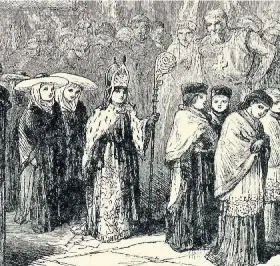  ??  ?? “Conceive the Bristol Council of our day solemnly assembled to receive a madrigal boy befigged as a bishop …” A medieval boy bishop