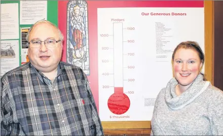  ?? JOCELYNE LLOYD/SALTWIRE NETWORK ?? David Robinson, the action clerk of session, and Rev. Amanda Henderson-Bolton of the Kirk of St. James speak about the newly launched $1-million capital campaign to restore the historic downtown Charlottet­own church.