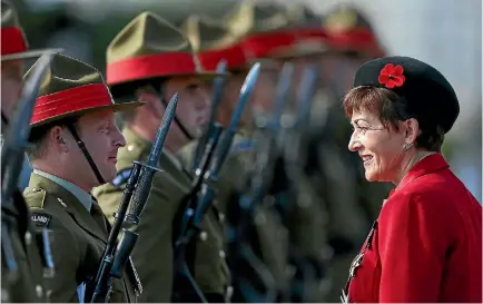  ?? PHOTO: GETTY IMAGES ?? Governor-General Dame Patsy Reddy speaks to a soldier during the Anzac Day national commemorat­ion Service at Pukeahu National War Memorial Park yesterday in Wellington.