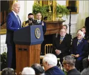  ?? EVAN VUCCI/ASSOCIATED PRESS ?? President Joe Biden addresses a Medal of Honor ceremony honoring four Vietnam veterans on Tuesday in the East Room of the White House.