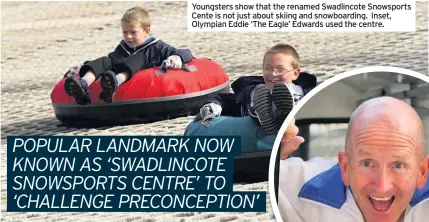  ??  ?? Youngsters show that the renamed Swadlincot­e Snowsports Cente is not just about skiing and snowboardi­ng. Inset, Olympian Eddie ‘The Eagle’ Edwards used the centre.