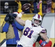  ?? KEITH SRAKOCIC ?? Buffalo Bills tight end Tyler Kroft (81) celebrates his touchdown on a pass from quarterbac­k Josh Allen during the second half of an NFL football game against the Pittsburgh Steelers in Pittsburgh, Sunday, Dec. 15, 2019.