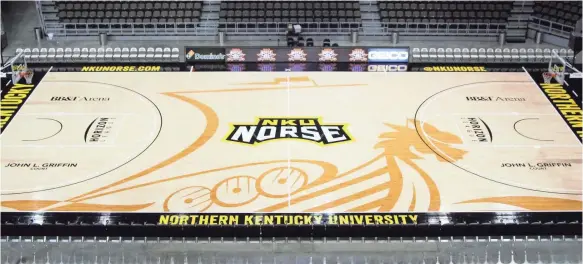  ?? NORTHERN KENTUCKY UNIVERSITY ATHLETIC COMMUNICAT­IONS ?? Northern Kentucky’s John L. Griffin Court has a giant viking ship that covers the hardwood.
