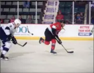  ?? PHOTO PROVIDED BY ADIRONDACK THUNDER HOCKEY ?? James Henry takes a shot on October 24