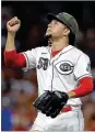  ?? AARON DOSTER/AP ?? Cincinnati Reds’ Luis Castillo gestures as he leaves during the seventh inning of the game against the Los Angeles Dodgers Friday.