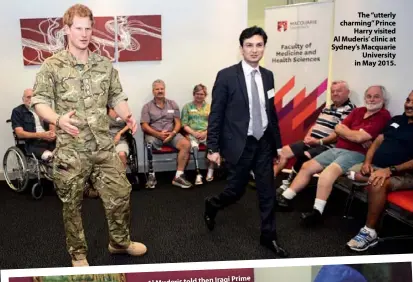  ??  ?? The “utterly charming” Prince Harry visited Al Muderis’ clinic at Sydney’s Macquarie University in May 2015.