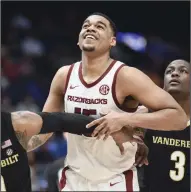  ?? (NWA Democrat-Gazette/Charlie Kaijo) ?? Mason Jones indicated in an interview Thursday he will likely remain in the NBA Draft and not return to Arkansas’ basketball team next season. Jones led the SEC in scoring this season as a junior, averaging 22.0 points per game.