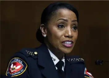  ?? Tom Williams/CQ Roll Call via AP ?? Chief Cerelyn Davis, president of the National Organizati­on of Black Law Enforcemen­t Executives and chief of police of the Durham, N.C., Police Department, testifies Tuesday during a Senate Judiciary Committee hearing on police use of force and community relations on Capitol Hill in Washington.