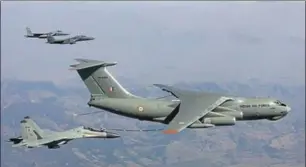  ?? PTI FILE ?? An Indian Air Force IL78 with fighter aircraft of the US Air Force during joint exercises in 2008. American, Russian, European and Israeli military contractor­s are tracking the air force’s tanker programme.