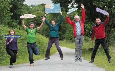  ?? Photo by Pauline Dennigan ?? Pictured in Ballyseede Woods at the launch of Kerry’s Wellbeing Walks are, from left: Bridget Moriarty, Laune Mountainee­ring Club; John Linehan, Ballymac Glenageent­y Ramblers; Askea Calnan, Community Walking Programme Facilitato­r; Noel O’ Neill, Dingle Hillwalkin­g Club; and Maurice Reen, Sliabh Luachra Hillwalkin­g Club.