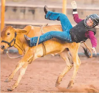  ?? Picture: AAP IMAGE ?? A pint-sized cowboy about to taste dirt at the Top End junior rodeo in Darwin.