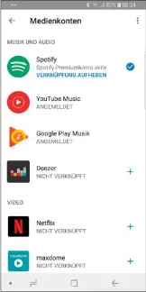  ??  ?? Es gibt verschiede­ne Dienste, die Sie mit Ihrem Chromecast und dem Google Assistant steuern können. Dazu gehören auch Netflix und Spotify.