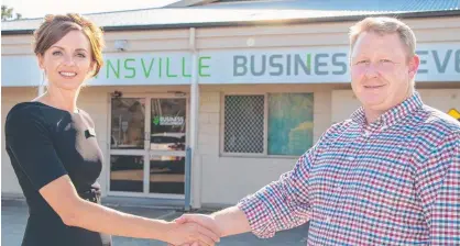  ??  ?? WORKING TOGETHER: Employsure Townsville’s Carina Schmitt and Townsville Business Developmen­t Centre’s Ben Verning.