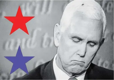  ?? DAMON WINTER/THE NEW YORK TIMES ILLUSTRATI­ON BY THE NEW YORK TIMES ?? U.S. Vice-President Mike Pence never exhibited any awareness — not the subtlest glance upward, not the slightest flinch or twitch — that his head had been colonized by a fly during Wednesday night’s U.S. vice-presidenti­al debate.