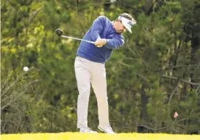  ?? ERIC RISBERG AP ?? Hank Lebioda hits from the 18th tee of the Monterey Peninsula Country Club Shore Course during the first round of the AT&T Pebble Beach Pro-Am on Thursday.