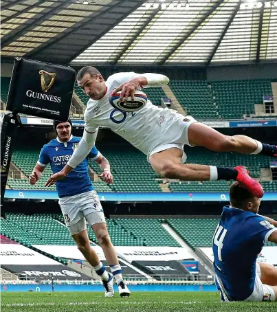  ?? PICTURE: GETTY ?? Special score: May’s try was the highlight of England’s victory over Italy at Twickenham