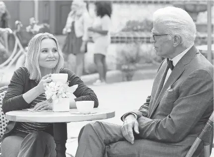  ??  ?? “The Good Place,” starring Kristen Bell and Ted Danson, is signing off Thursday after four seasons.