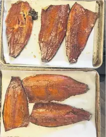  ??  ?? Here’s a great tip from Mike Hopping — use maple syrup as a glaze when smoking trout. That looks delicious, Mike!