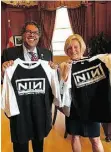  ?? CHIMA NKEMDIRIM VIA TWITTER ?? Alberta Premier Rachel Notley and Calgary Mayor Naheed Nenshi with Notley Iveson Nenshi (NIN) T-shirts.