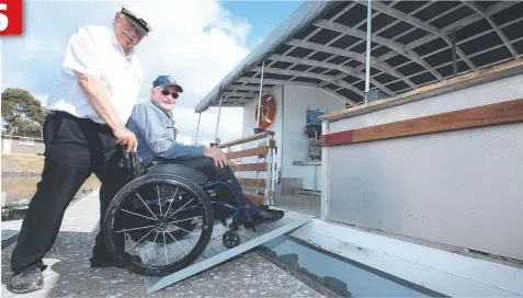  ?? Picture: ALISON WYND ?? Geelong's first wheelchair-friendly boat has been launched by Charles Neal, who is pictured with patron Brian Kiley.