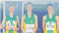  ??  ?? Charnwod AC’s U17 men silver medallists, from left to right: Ethan O’Shea, Dan Maud and Charlie McGlinchey.